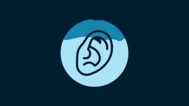 White Ear listen sound signal icon isolated on blue background. Ear hearing. 4K Video motion graphic animation.