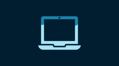 White Laptop icon isolated on blue background. Computer notebook with empty screen sign. 4K Video motion graphic animation.