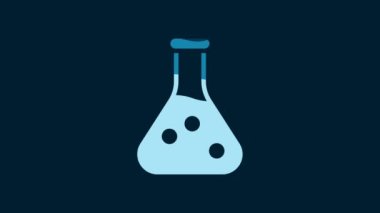 White Test tube and flask chemical laboratory test icon isolated on blue background. Laboratory glassware sign. 4K Video motion graphic animation.