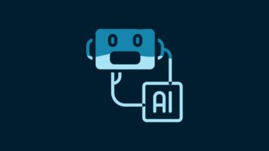 White Artificial intelligence robot icon isolated on blue background. Machine learning, cloud computing. 4K Video motion graphic animation.
