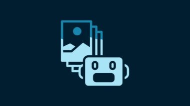 White Artificial intelligence robot icon isolated on blue background. Machine learning, cloud computing. 4K Video motion graphic animation.