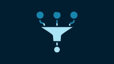 White Funnel or filter icon isolated on blue background. 4K Video motion graphic animation.
