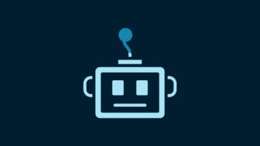 White Artificial intelligence robot icon isolated on blue background. Machine learning, cloud computing. 4K Video motion graphic animation.