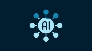 White Neural network icon isolated on blue background. Artificial intelligence AI. 4K Video motion graphic animation.