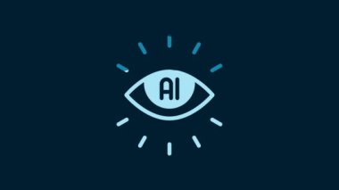 White Artificial intelligence AI icon isolated on blue background. Machine learning, cloud computing, automated support assistance and networks. 4K Video motion graphic animation.