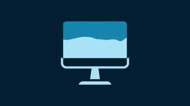 White Computer monitor screen icon isolated on blue background. Electronic device. Front view. 4K Video motion graphic animation.