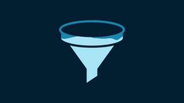 White Funnel or filter icon isolated on blue background. 4K Video motion graphic animation.