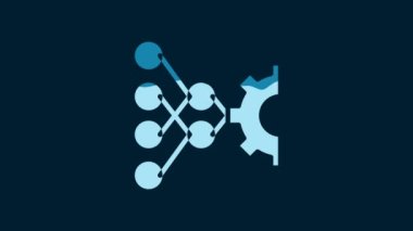 White Neural network icon isolated on blue background. Artificial intelligence AI. 4K Video motion graphic animation.