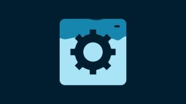 White Setting icon isolated on blue background. Tools, service, cog, gear, cogwheel sign. 4K Video motion graphic animation.