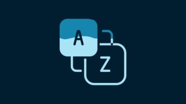 White Vocabulary icon isolated on blue background. 4K Video motion graphic animation.