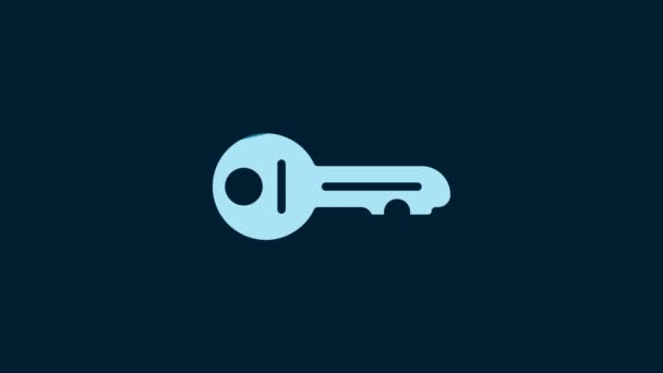White Old Key Icon Isolated Blue Background Video Motion Graphic — Video Stock