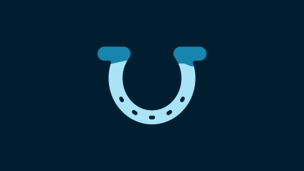 White Horseshoe Icon Isolated Blue Background Video Motion Graphic Animation — Stockvideo