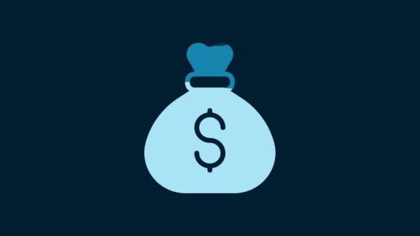 White Money Bag Icon Isolated Blue Background Dollar Usd Symbol — Stock videók