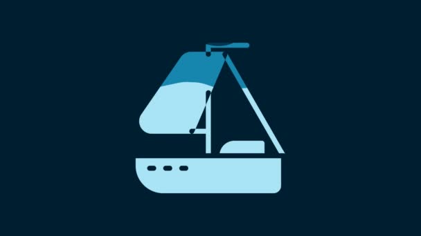 Белая Яхта Парусная Лодка Икона Парусного Судна Изолированы Синем Фоне — стоковое видео