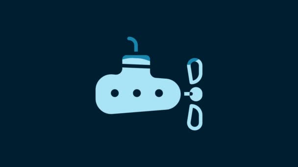 White Submarine Icon Isolated Blue Background Military Ship Video Motion — Vídeo de stock