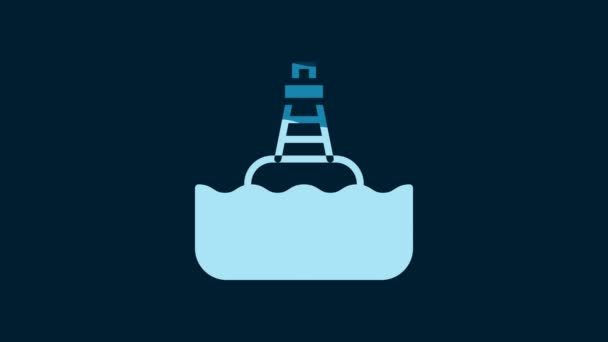 White Floating Buoy Sea Icon Isolated Blue Background Video Motion — Vídeos de Stock