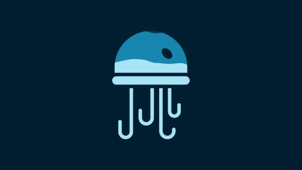 White Jellyfish Icon Isolated Blue Background Video Motion Graphic Animation — Wideo stockowe