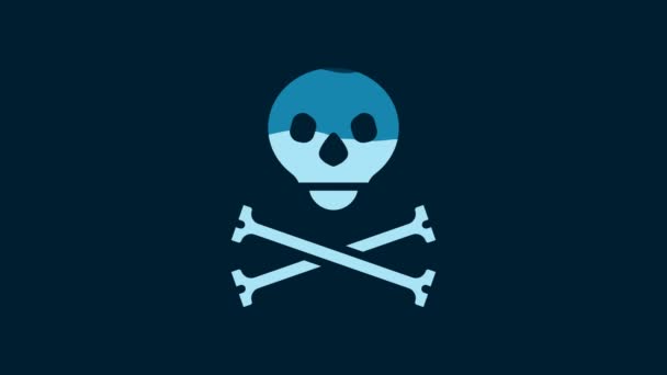 交叉骨头图标上的白色骷髅在蓝色背景上隔离 万圣节快乐派对4K视频运动图形动画 — 图库视频影像