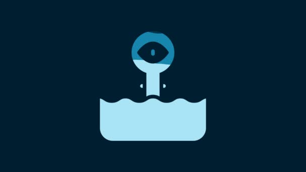 White Periscope Waves Water Icon Isolated Blue Background Video Motion — Vídeo de stock
