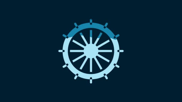 White Ship Steering Wheel Icon Isolated Blue Background Video Motion — Video