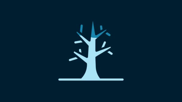 White Bare Tree Icon Isolated Blue Background Video Motion Graphic — Stock video