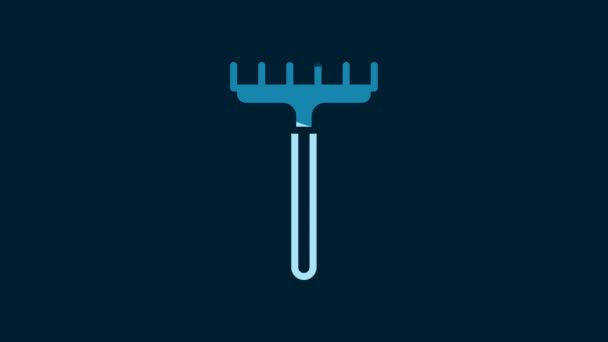 White Garden Rake Icon Isolated Blue Background Tool Horticulture Agriculture — Video Stock