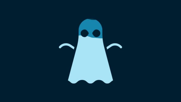 White Ghost Icon Isolated Blue Background Happy Halloween Party Video — Vídeo de Stock