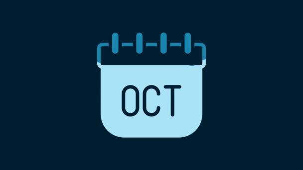 白い10月のカレンダーの秋のアイコンは青の背景に隔離されました 4Kビデオモーショングラフィックアニメーション — ストック動画