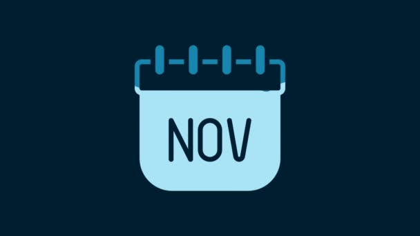 White November Calendar Autumn Icon Isolated Blue Background Video Motion — Vídeos de Stock