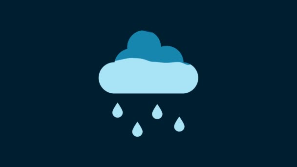 Λευκό Σύννεφο Εικονίδιο Βροχής Απομονωμένο Μπλε Φόντο Βροχή Σύννεφο Βροχόπτωση — Αρχείο Βίντεο