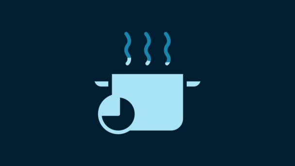 White Cooking Pot Kitchen Timer Icon Isolated Blue Background Boil — Vídeo de stock