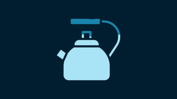 White Kettle Handle Icon Isolated Blue Background Teapot Icon Video — Wideo stockowe