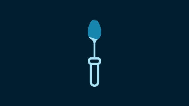 White Teaspoon Icon Isolated Blue Background Cooking Utensil Cutlery Sign — 비디오
