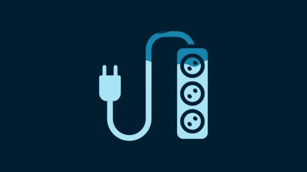 White Electric Extension Cord Icon Isolated Blue Background Power Plug — Stok video