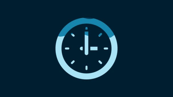 蓝色背景上孤立的白色时钟图标 时间的象征 4K视频运动图形动画 — 图库视频影像