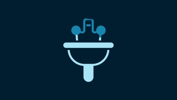 White Washbasin Water Tap Icon Isolated Blue Background Video Motion — Vídeos de Stock
