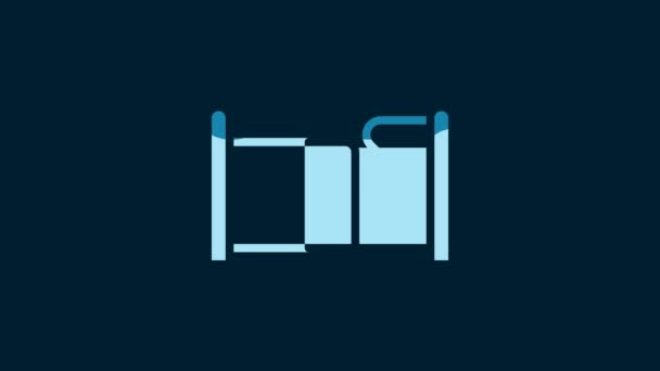 Λευκό Εικονίδιο Κρεβατιού Απομονωμένο Μπλε Φόντο Γραφική Κίνηση Κίνησης Βίντεο — Αρχείο Βίντεο