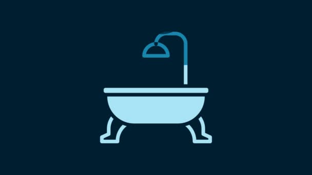White Bathtub Icon Isolated Blue Background Video Motion Graphic Animation — Vídeo de Stock