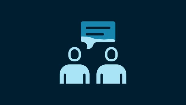 White Two Sitting Men Talking Icon Isolated Blue Background Speech — Stockvideo