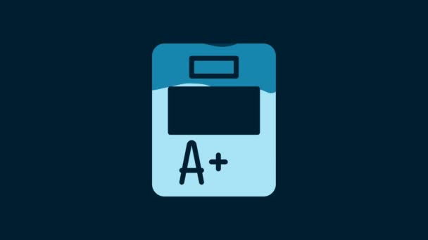 White Exam Sheet Grade Icon Isolated Blue Background Test Paper — Vídeo de Stock