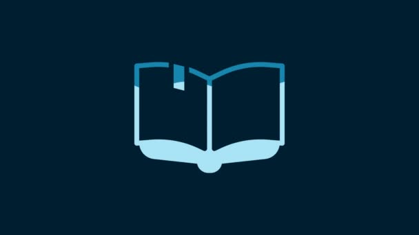 White Open Book Icon Isolated Blue Background Video Motion Graphic — Vídeos de Stock