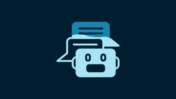 白色聊天机器人图标孤立在蓝色背景 Chatbot图标 4K视频运动图形动画 — 图库视频影像