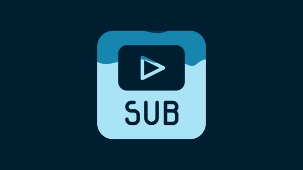 青い背景に隔離された字幕アイコンを持つホワイトビデオ 4Kビデオモーショングラフィックアニメーション — ストック動画