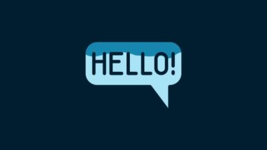 White Hello in different languages icon isolated on blue background. Speech bubbles. 4K Video motion graphic animation.
