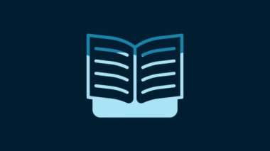 White Open book icon isolated on blue background. 4K Video motion graphic animation.