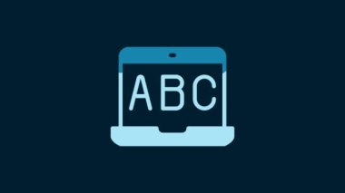 White E-learning of different foreign languages icon isolated on blue background. 4K Video motion graphic animation.