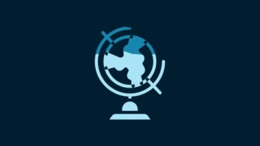 White Earth globe icon isolated on blue background. 4K Video motion graphic animation.