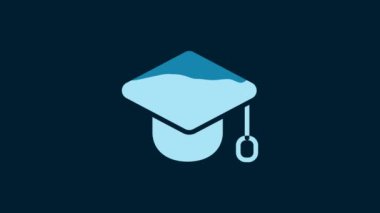 White Graduation cap icon isolated on blue background. Graduation hat with tassel icon. 4K Video motion graphic animation.