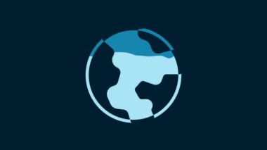 White Earth globe icon isolated on blue background. World or Earth sign. Global internet symbol. Geometric shapes. 4K Video motion graphic animation.
