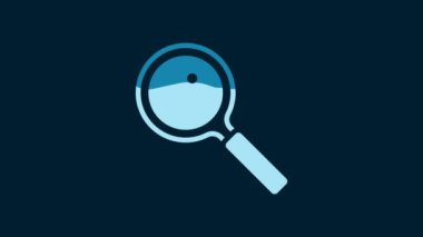 White Magnifying glass icon isolated on blue background. Search, focus, zoom, business symbol. 4K Video motion graphic animation.